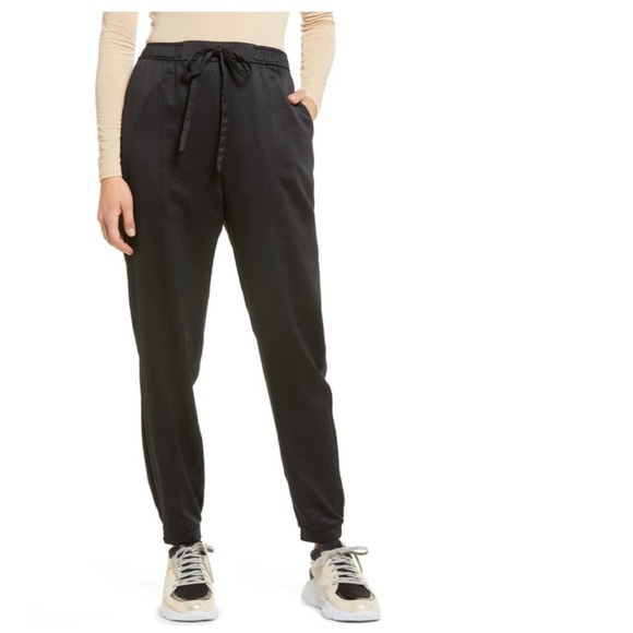 Leith Satin Drawstring Joggers with Pockets! Black, size medium. - Picture 1 of 9